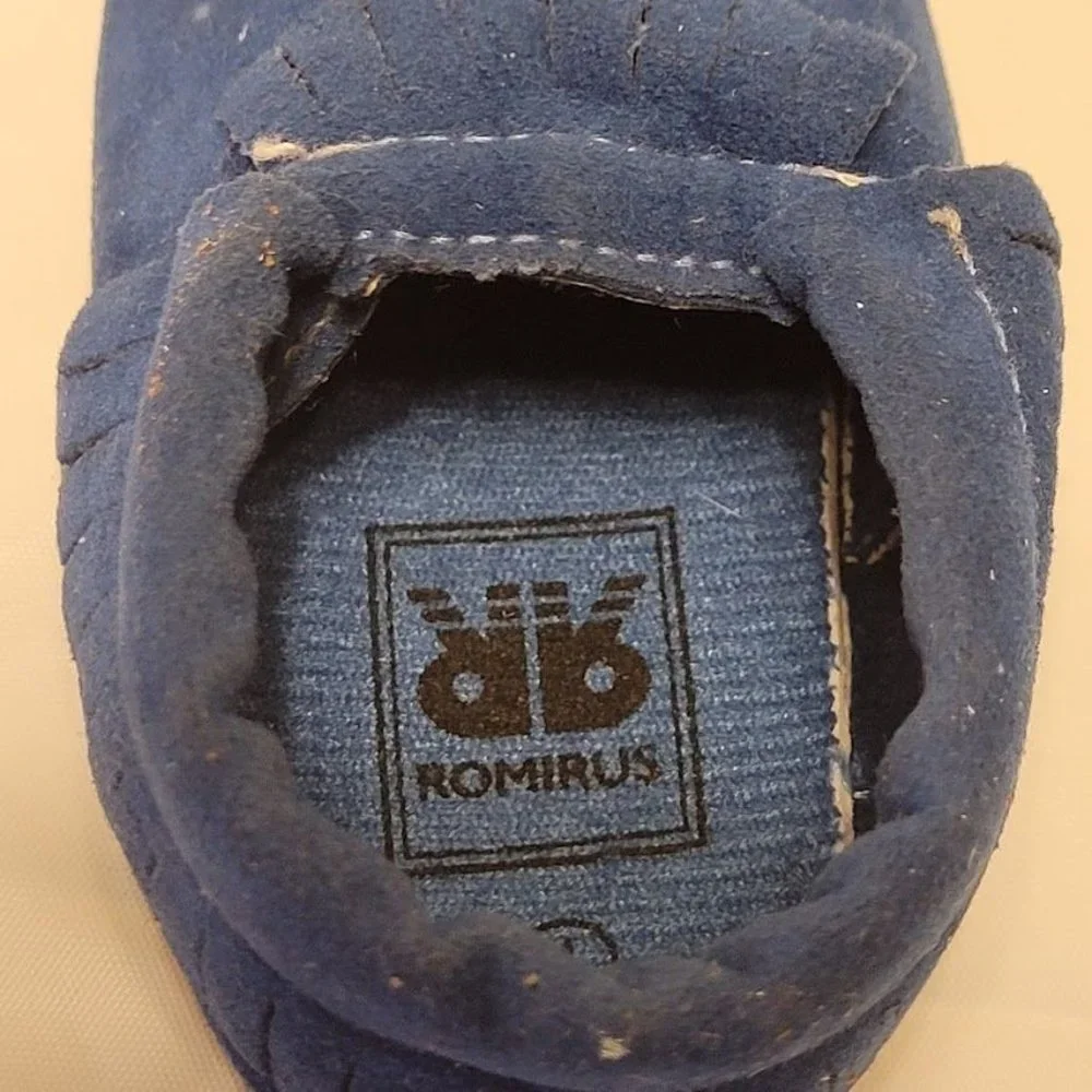 Romirus Blue Moccasins infant Toddler Baby Crib Shoe Size 1 - Picture 8 of 10